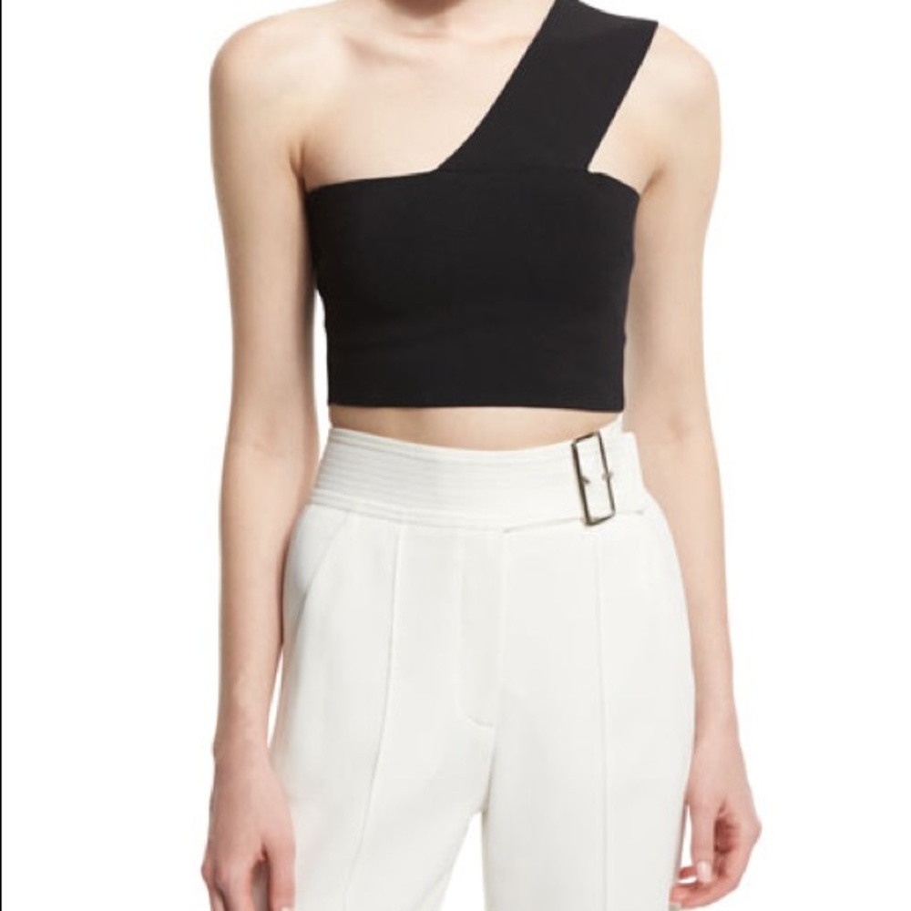 A.L.C Georgia One Shoulder Knit Crop Top Black